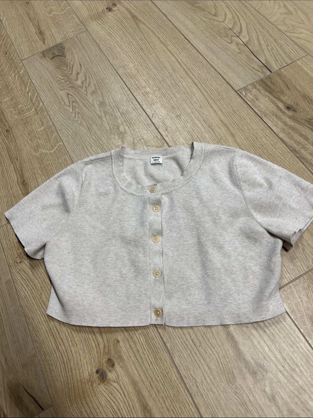 Aritzia Cropped Short-Sleeve Button Cardigan - Light Taupe